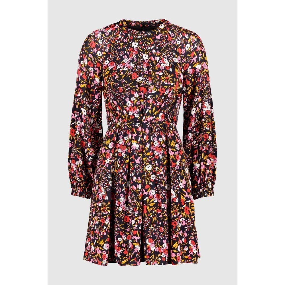 Whistles Floral Meadow Flippy Dress in Black and Pink - Picture 4 of 9